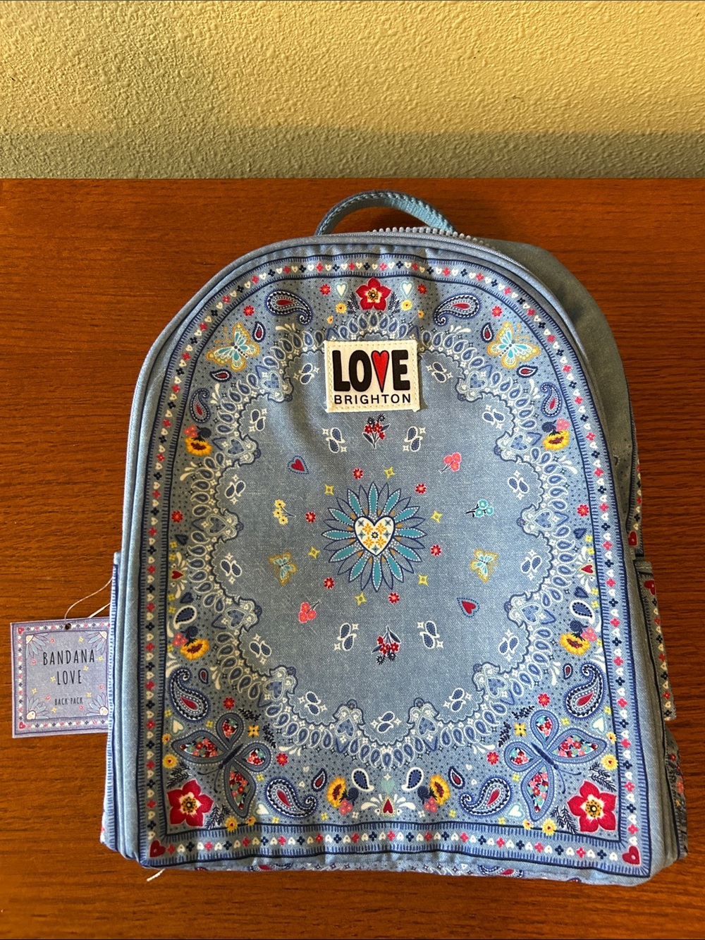 Brighton Blue Bandana 'LOVE' Mini Backpack with Floral Accents Paisley NWT